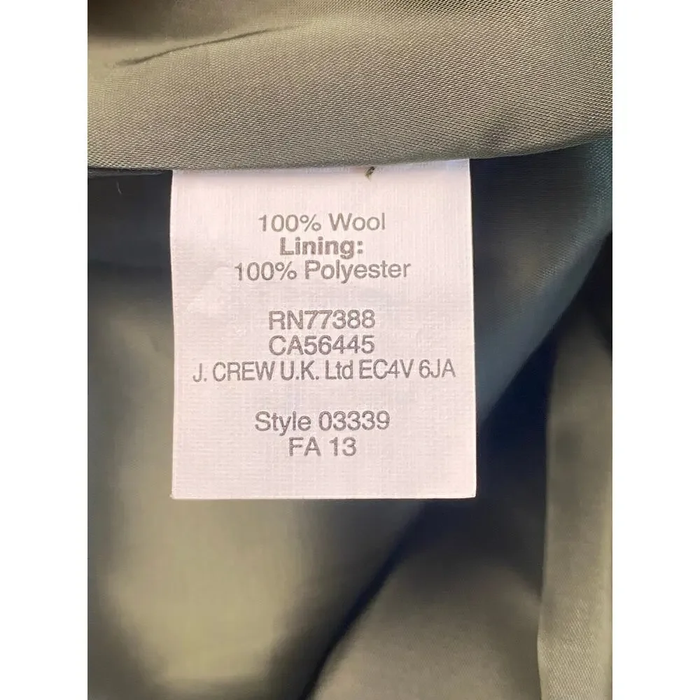 J. Crew Military Green 100% Wool Moto Miniskirt Gold-toned Hardware Size 6
